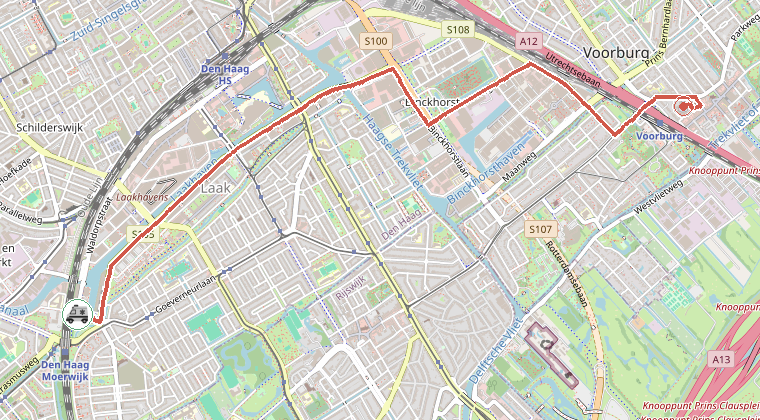 Kaart van de omgeving van de melding, met de kazerne die is gealarmeerd