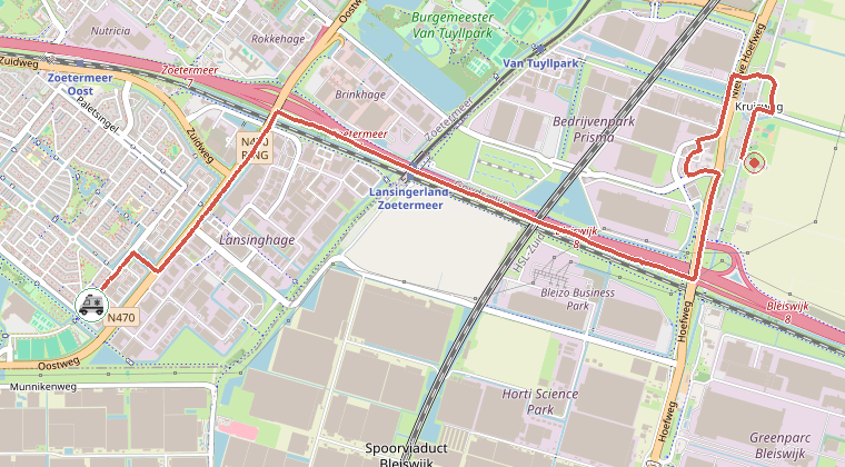 Kaart van de omgeving van de melding, met de kazerne die is gealarmeerd