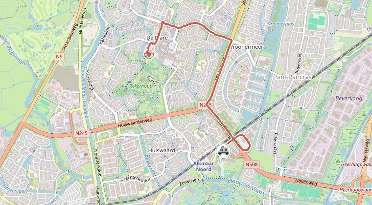 Kaart van de omgeving van de melding, met de kazerne die is gealarmeerd