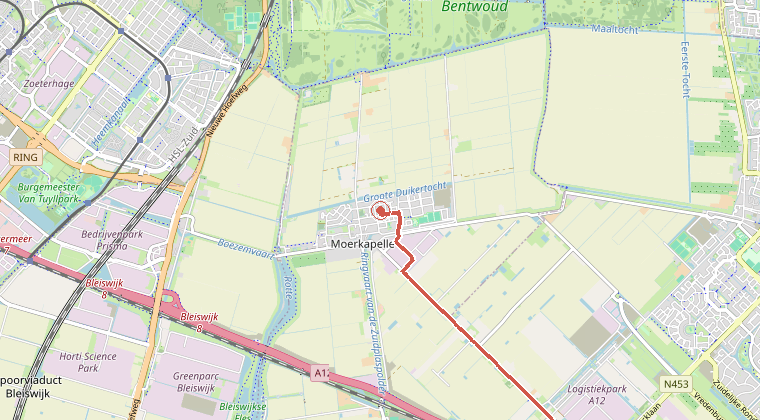 Kaart van de omgeving van de melding, met de kazerne die is gealarmeerd