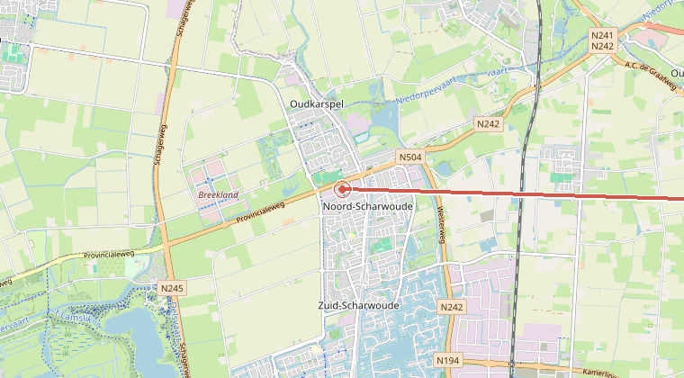 Kaart van de omgeving van de melding, met de kazerne die is gealarmeerd