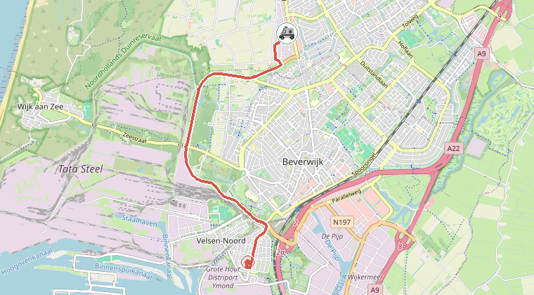 Kaart van de omgeving van de melding, met de kazerne die is gealarmeerd