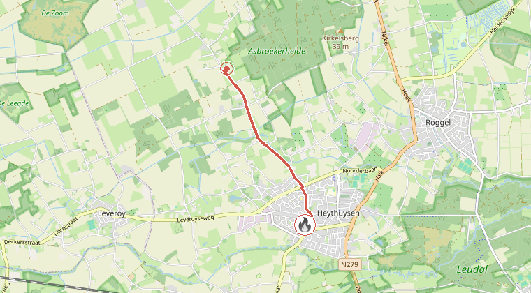 Kaart van de omgeving van de melding, met de kazerne die is gealarmeerd
