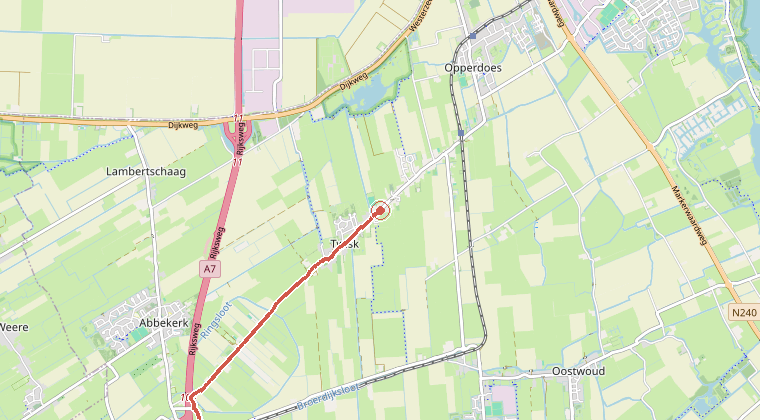 Kaart van de omgeving van de melding, met de kazerne die is gealarmeerd