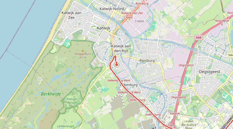 Kaart van de omgeving van de melding, met de kazerne die is gealarmeerd
