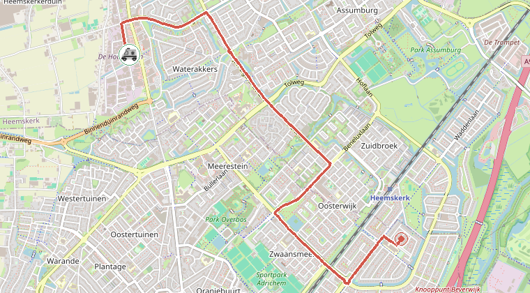 Kaart van de omgeving van de melding, met de kazerne die is gealarmeerd
