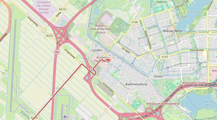 Kaart van de omgeving van de melding, met de kazerne die is gealarmeerd