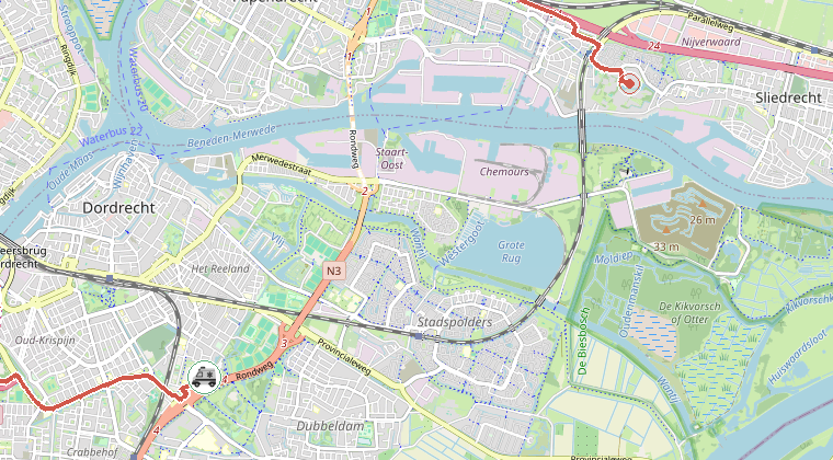 Kaart van de omgeving van de melding, met de kazerne die is gealarmeerd