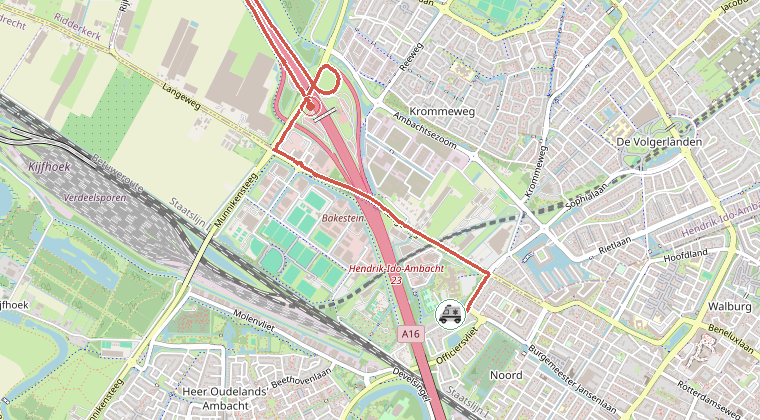 Kaart van de omgeving van de melding, met de kazerne die is gealarmeerd