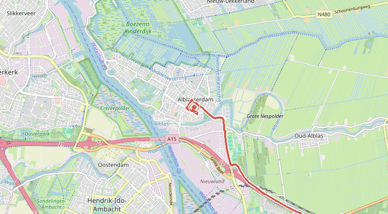 Kaart van de omgeving van de melding, met de kazerne die is gealarmeerd