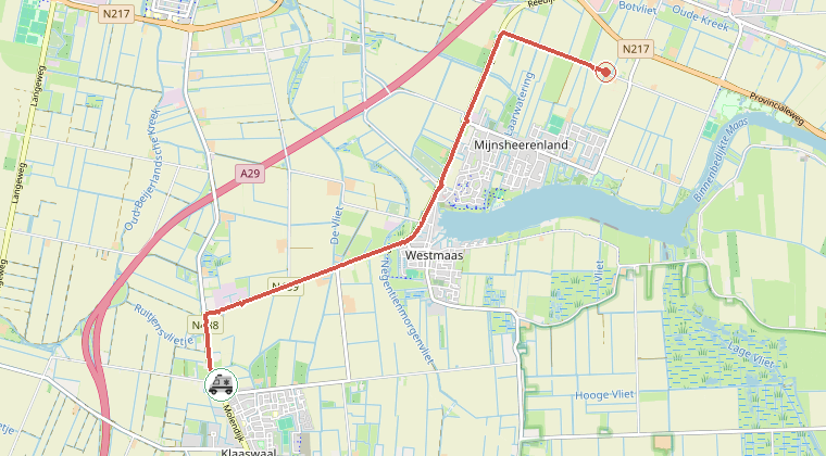 Kaart van de omgeving van de melding, met de kazerne die is gealarmeerd