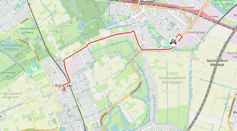 Kaart van de omgeving van de melding, met de kazerne die is gealarmeerd