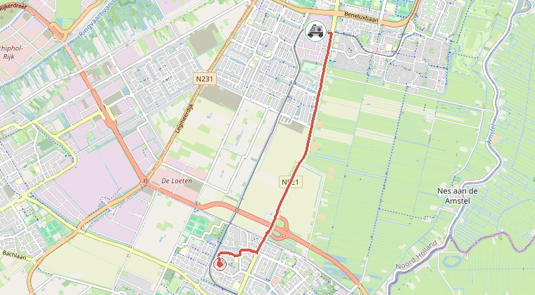 Kaart van de omgeving van de melding, met de kazerne die is gealarmeerd