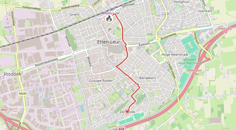 Kaart van de omgeving van de melding, met de kazerne die is gealarmeerd