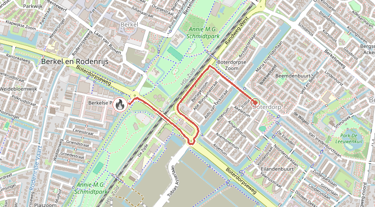 Kaart van de omgeving van de melding, met de kazerne die is gealarmeerd