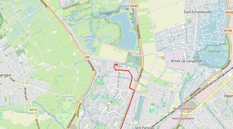 Kaart van de omgeving van de melding, met de kazerne die is gealarmeerd