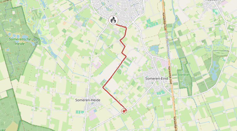 Kaart van de omgeving van de melding, met de kazerne die is gealarmeerd