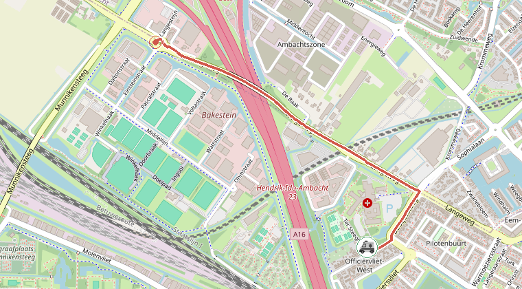 Kaart van de omgeving van de melding, met de kazerne die is gealarmeerd