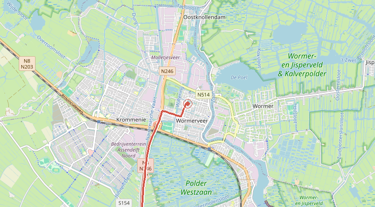 Kaart van de omgeving van de melding, met de kazerne die is gealarmeerd