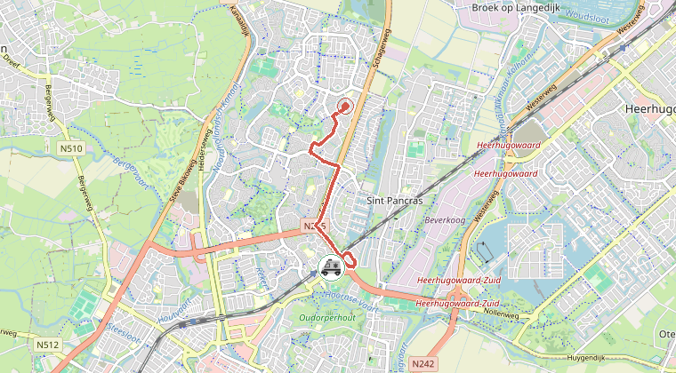 Kaart van de omgeving van de melding, met de kazerne die is gealarmeerd
