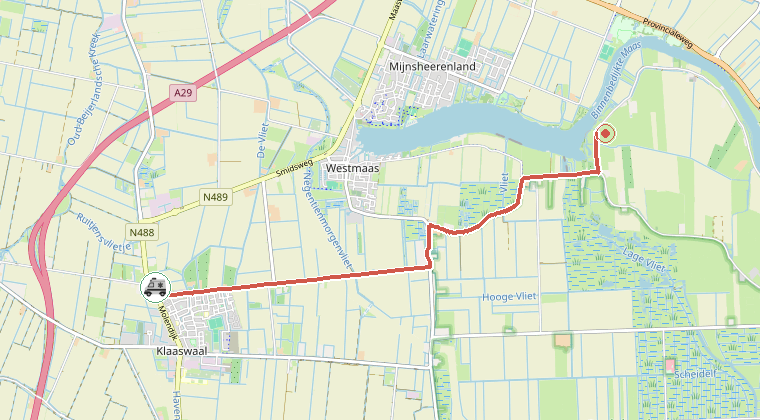 Kaart van de omgeving van de melding, met de kazerne die is gealarmeerd
