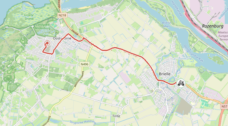 Kaart van de omgeving van de melding, met de kazerne die is gealarmeerd