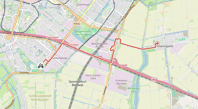 Kaart van de omgeving van de melding, met de kazerne die is gealarmeerd