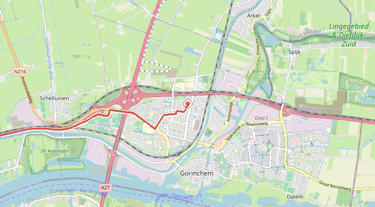 Kaart van de omgeving van de melding, met de kazerne die is gealarmeerd