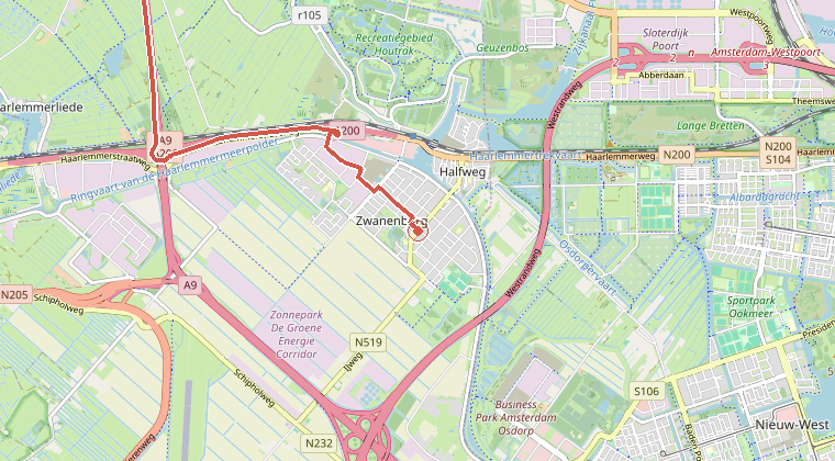 Kaart van de omgeving van de melding, met de kazerne die is gealarmeerd