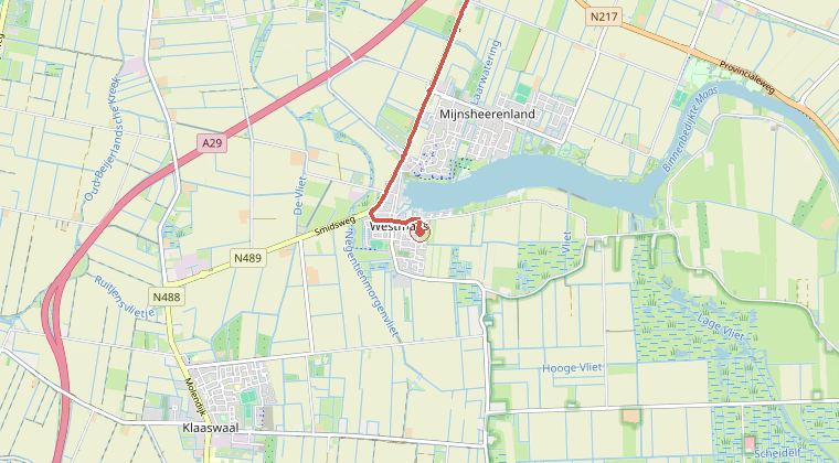 Kaart van de omgeving van de melding, met de kazerne die is gealarmeerd