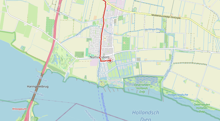 Kaart van de omgeving van de melding, met de kazerne die is gealarmeerd