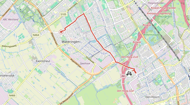 Kaart van de omgeving van de melding, met de kazerne die is gealarmeerd