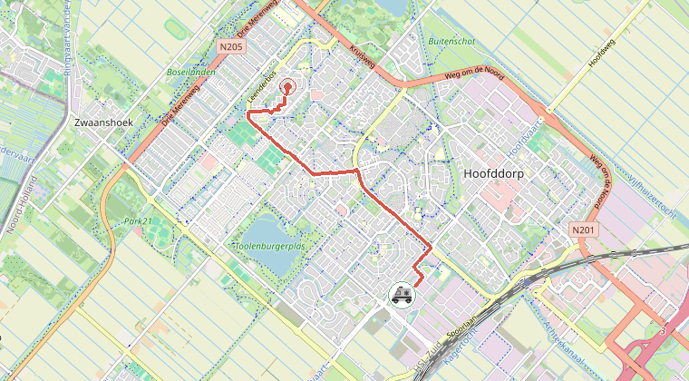 Kaart van de omgeving van de melding, met de kazerne die is gealarmeerd