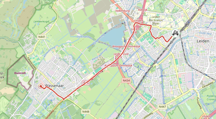 Kaart van de omgeving van de melding, met de kazerne die is gealarmeerd