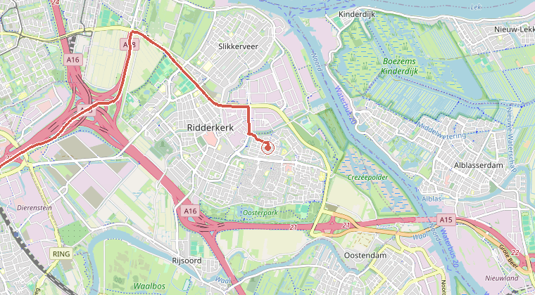 Kaart van de omgeving van de melding, met de kazerne die is gealarmeerd