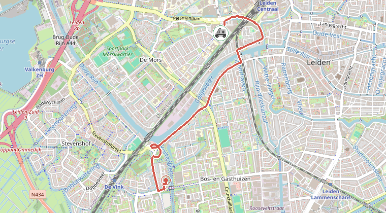 Kaart van de omgeving van de melding, met de kazerne die is gealarmeerd