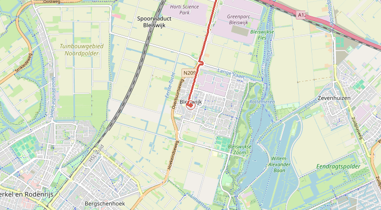 Kaart van de omgeving van de melding, met de kazerne die is gealarmeerd