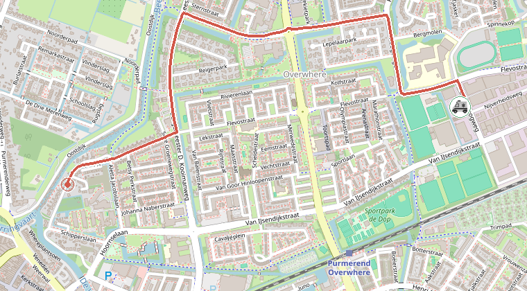 Kaart van de omgeving van de melding, met de kazerne die is gealarmeerd