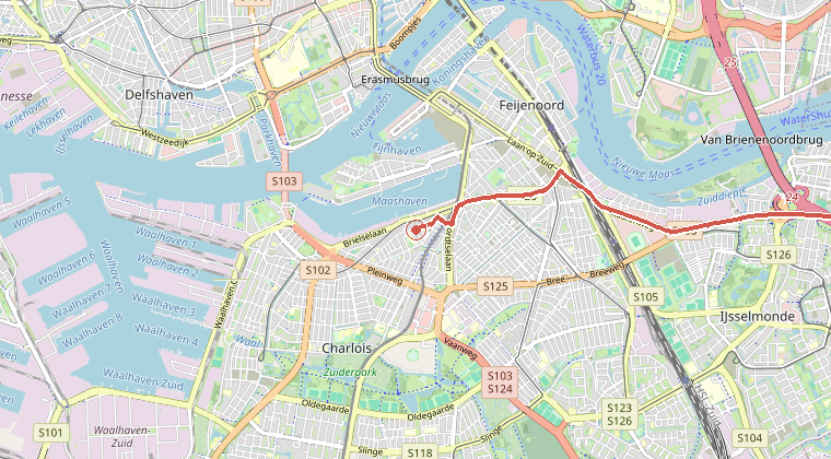 Kaart van de omgeving van de melding, met de kazerne die is gealarmeerd