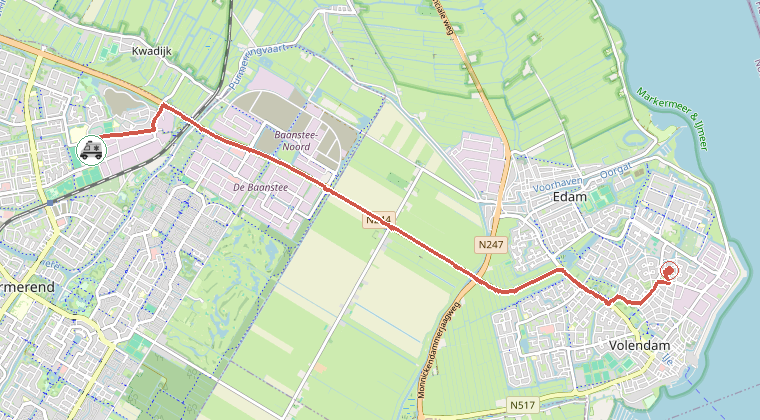 Kaart van de omgeving van de melding, met de kazerne die is gealarmeerd