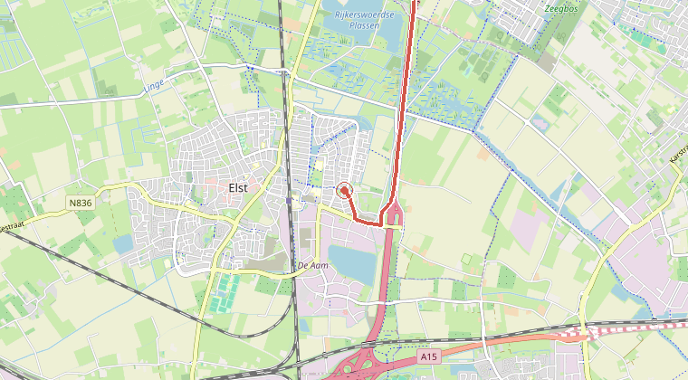 Kaart van de omgeving van de melding, met de kazerne die is gealarmeerd