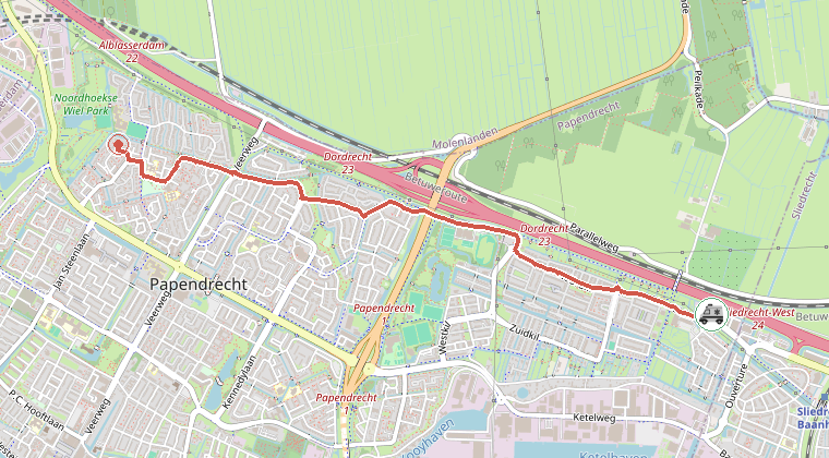 Kaart van de omgeving van de melding, met de kazerne die is gealarmeerd