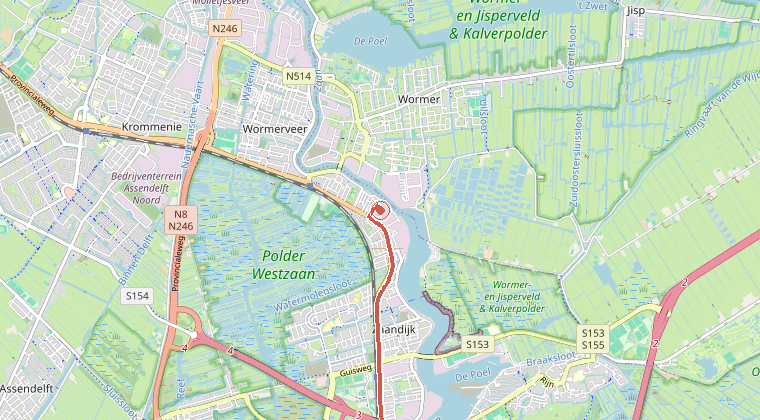 Kaart van de omgeving van de melding, met de kazerne die is gealarmeerd