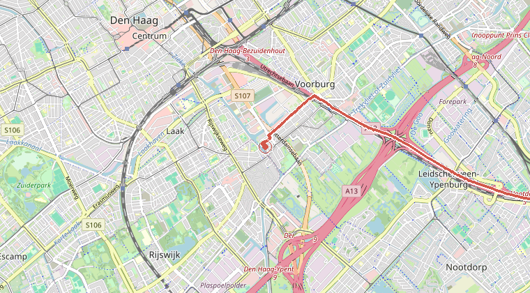 Kaart van de omgeving van de melding, met de kazerne die is gealarmeerd