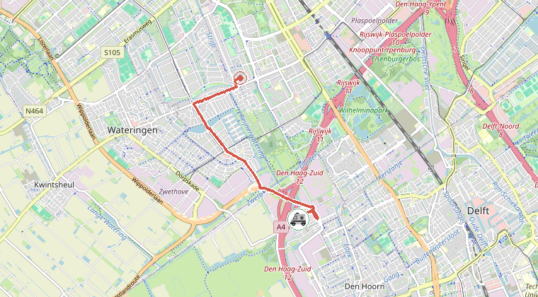 Kaart van de omgeving van de melding, met de kazerne die is gealarmeerd