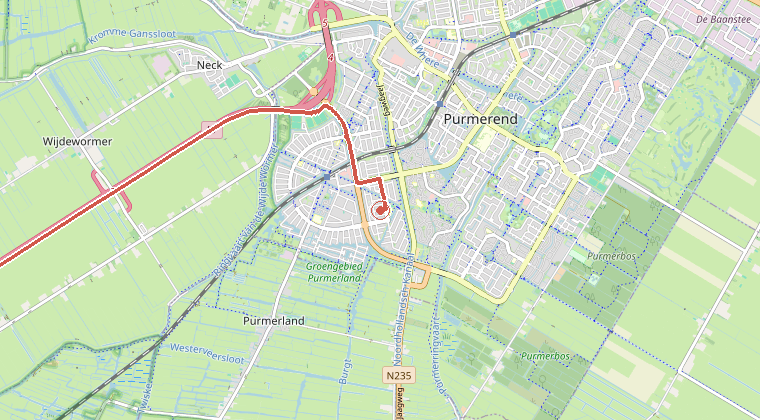 Kaart van de omgeving van de melding, met de kazerne die is gealarmeerd
