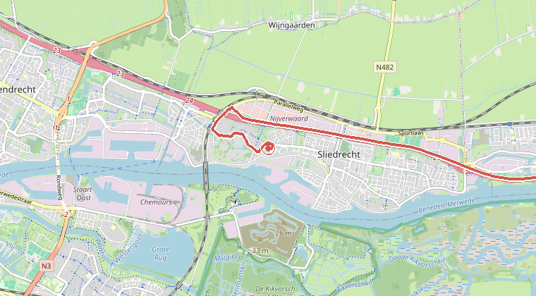 Kaart van de omgeving van de melding, met de kazerne die is gealarmeerd
