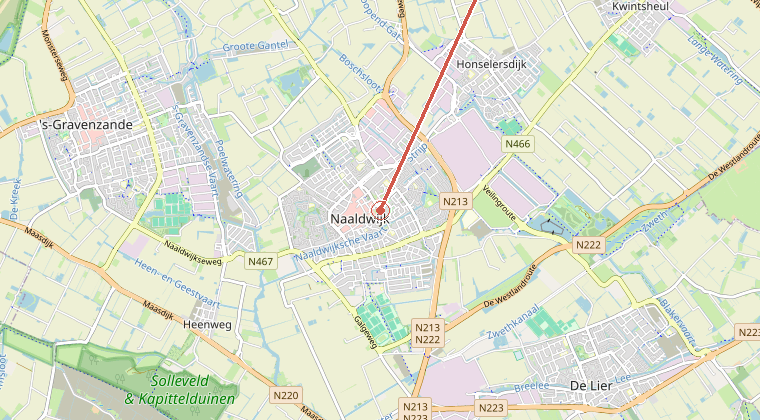 Kaart van de omgeving van de melding, met de kazerne die is gealarmeerd