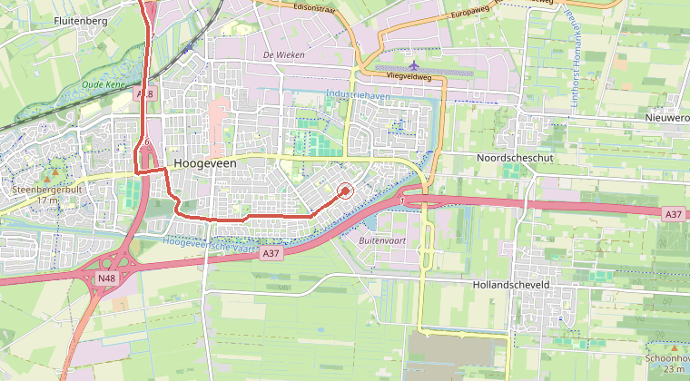 Kaart van de omgeving van de melding, met de kazerne die is gealarmeerd