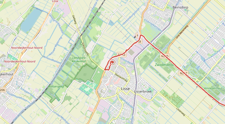 Kaart van de omgeving van de melding, met de kazerne die is gealarmeerd